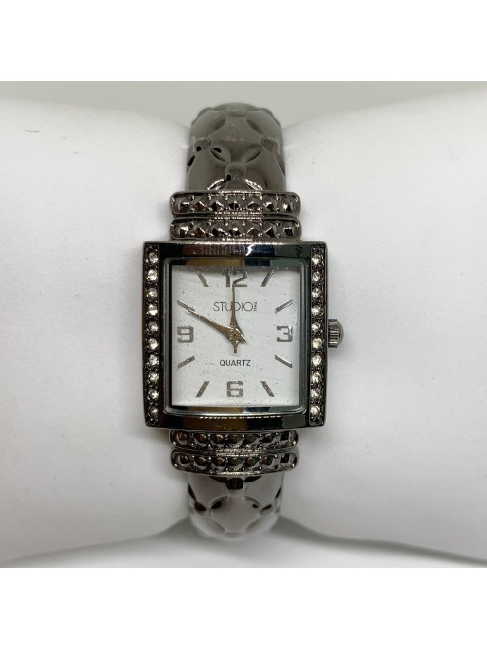 Studio black tone women’s watch 22mm quartz cuff bracelet size 6.5” running